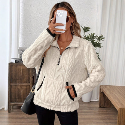 Women's fleece pullover with half zipper and practical pockets NOVAE