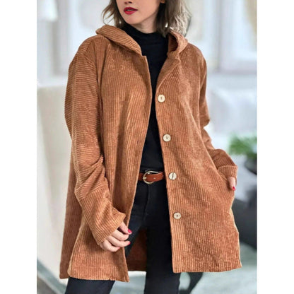 Women's cozy hooded jacket made of fine corduroy fabric NOVAE