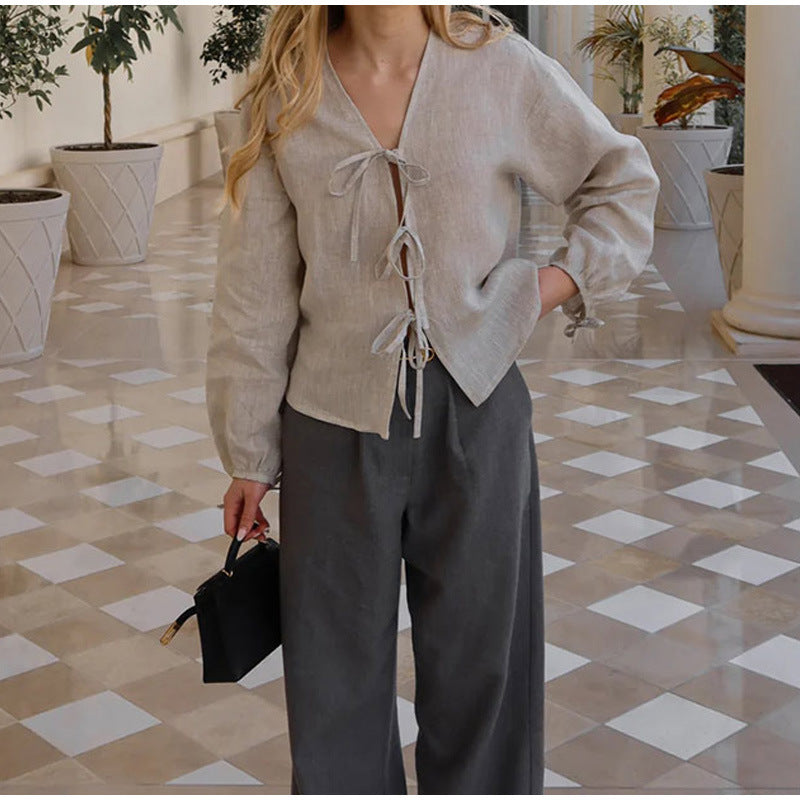 Women's linen blouse with elegant bows NOVAE