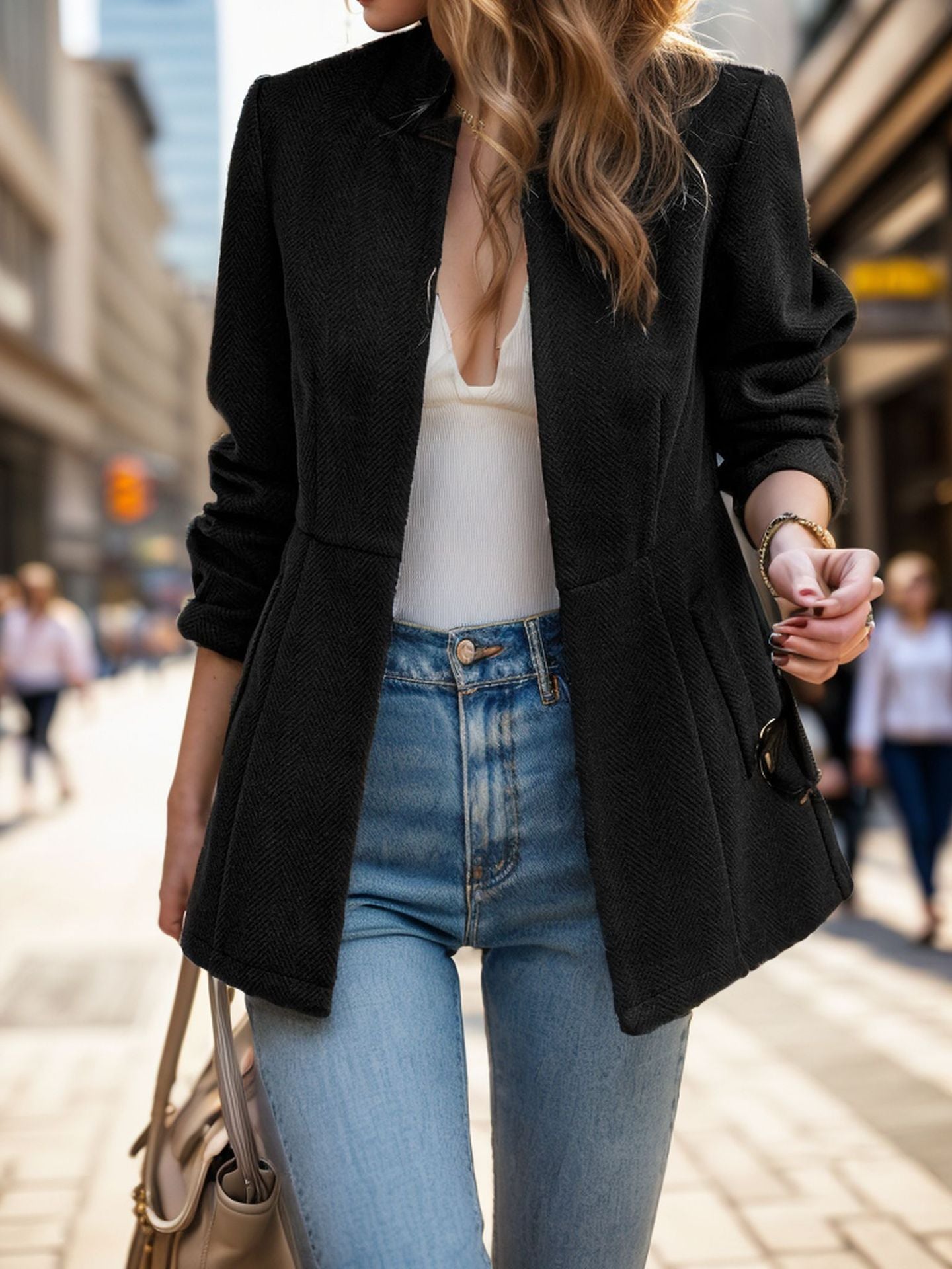 Women's elegant herringbone blazer with a tailored silhouette NOVAE