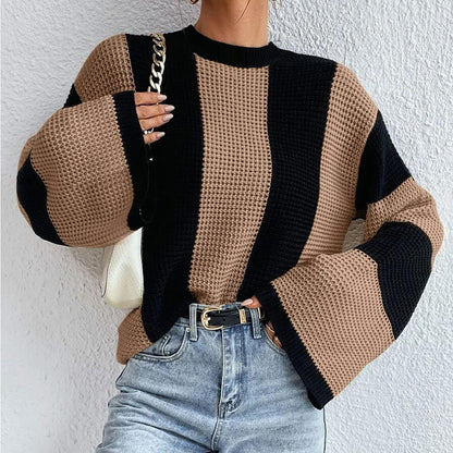 Women's honeycomb knit pullover with wide sleeves NOVAE