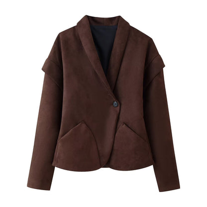 Women's fashionable blazer jacket with generous pockets and asymmetrical cut NOVAE