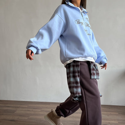 Women's sweatshirt with a modern stand-up collar and creative print NOVAE