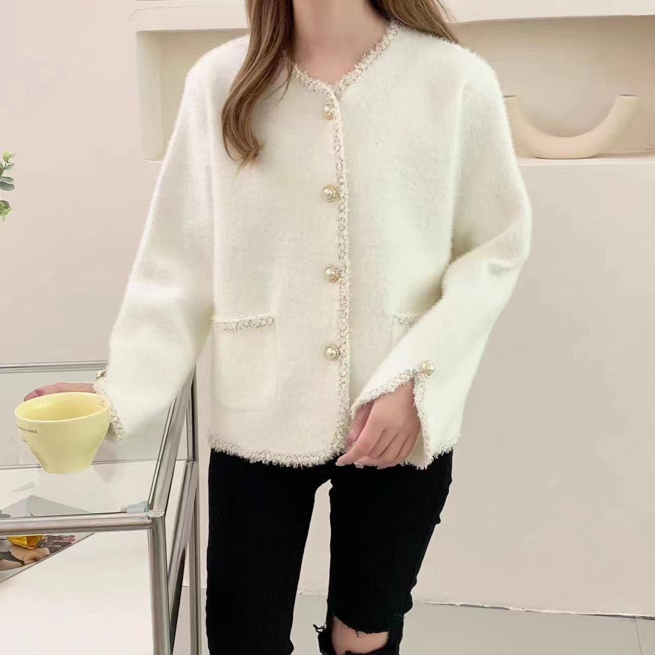 Women's bouclé jacket with elegant pearl buttons NOVAE