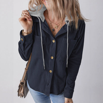 Women's sporty-elegant shirt jacket with hood and practical pockets NOVAE