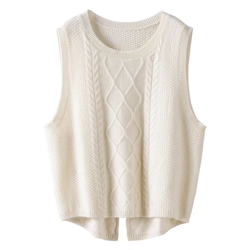 Women's sleeveless knitted vest with cable pattern and modern details NOVAE