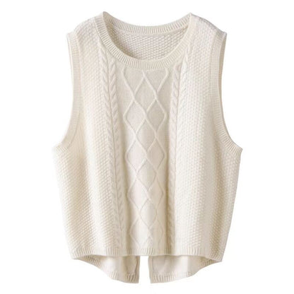 Women's sleeveless knitted vest with cable pattern and modern details NOVAE
