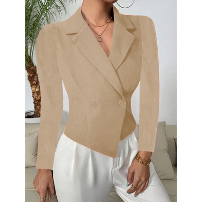 Women's Elegant Blazer Jacket with Double Button Front and Curved Hem NOVAE