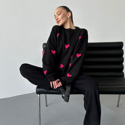 Women's casual knit sweater with heart motifs NOVAE