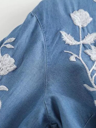 Women's embroidered blouse with delicate ruffle details NOVAE