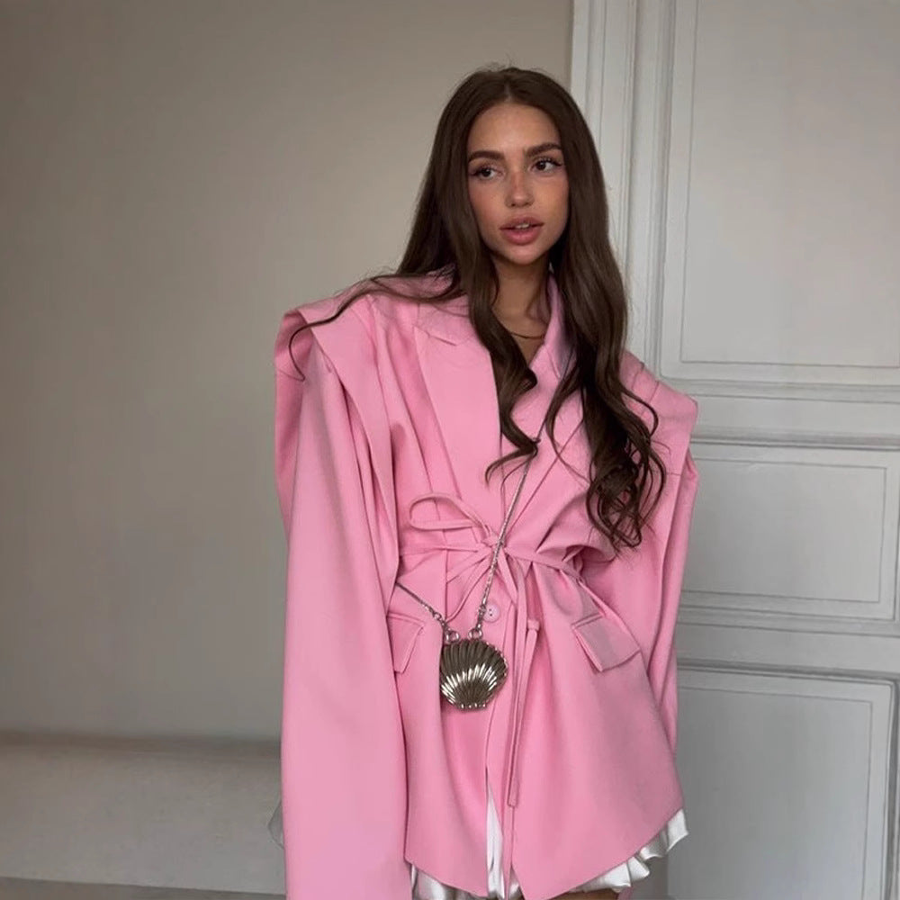 Women's oversized blazer jacket with belt and stylish lapel NOVAE