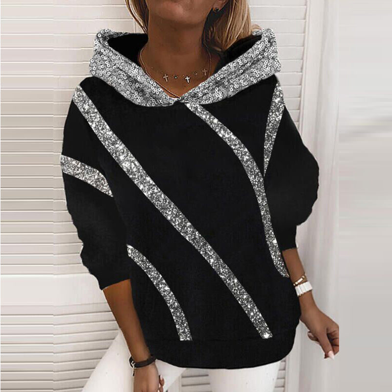 Women's hoodie with glitter accents and a modern cut NOVAE