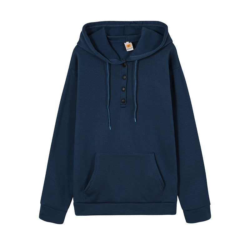 Women's hooded sweatshirt with button details and practical kangaroo pocket NOVAE