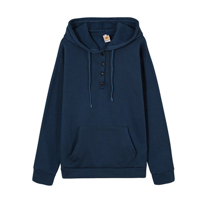 Women's hooded sweatshirt with button details and practical kangaroo pocket NOVAE