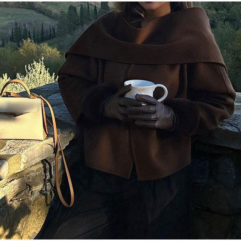 Women's fashionable wool jacket with wide lapels and elegant details NOVAE