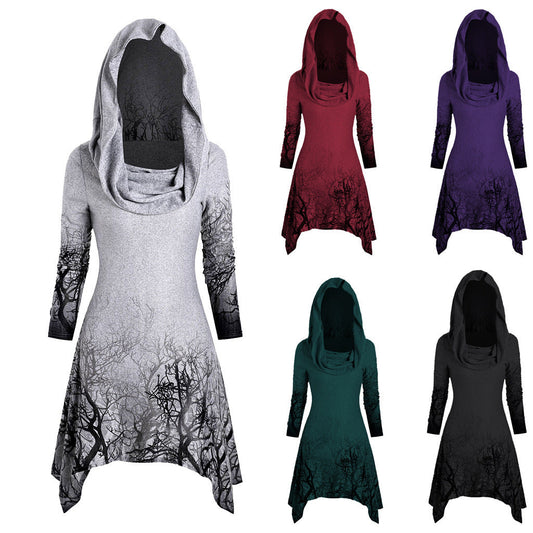 Women's hooded dress with graphic tree design NOVAE