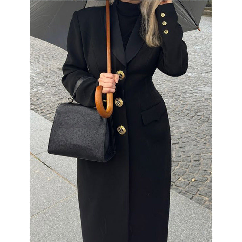Women's Elegant Maxi Coat with Decorative Buttons and Practical Pockets NOVAE