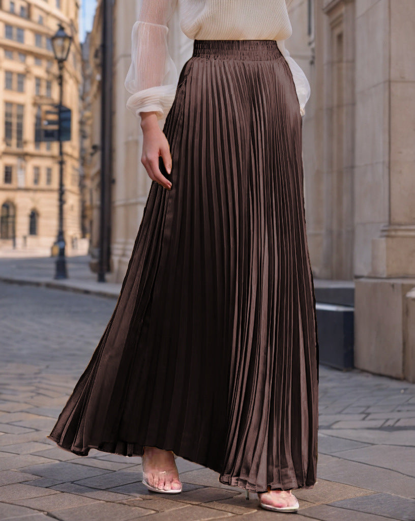 Women's pleated maxi skirt with elastic waistband and flowing cut NOVAE