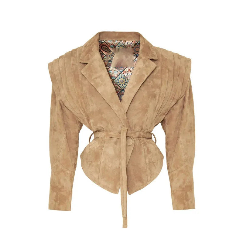 Women's Fashionable Suede Jacket with Waist Belt NOVAE