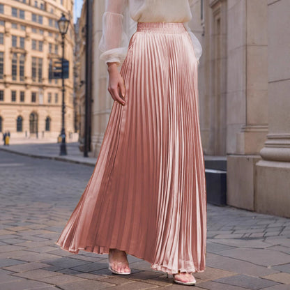 Women's pleated maxi skirt with elastic waistband and flowing cut NOVAE