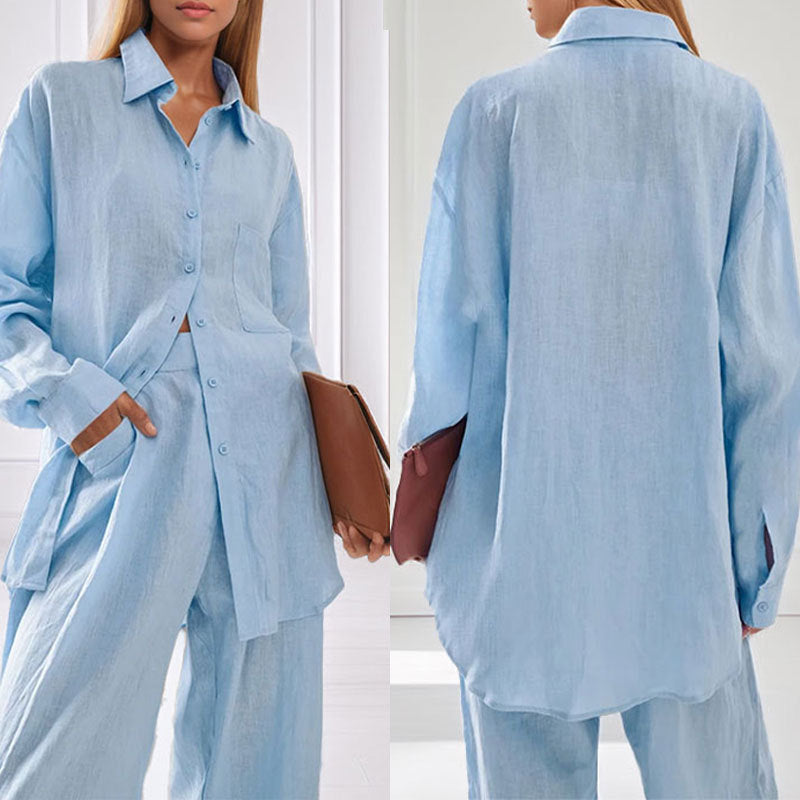 Women's casual linen shirt and trousers set NOVAE