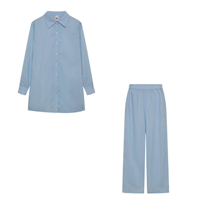 Women's Satin Pyjama Set with Long-Sleeved Blouse and Wide-Leg Trousers NOVAE