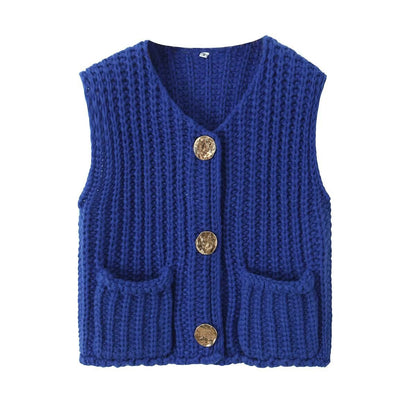 Women's knitted vest with decorative button closure NOVAE