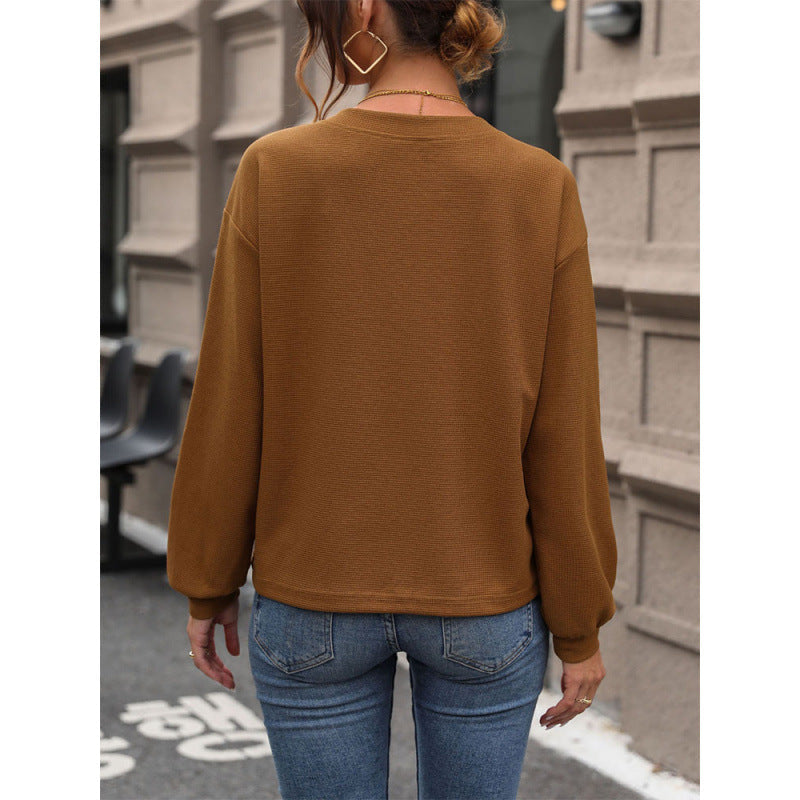 Women's casual V-neck sweater with textured design NOVAE