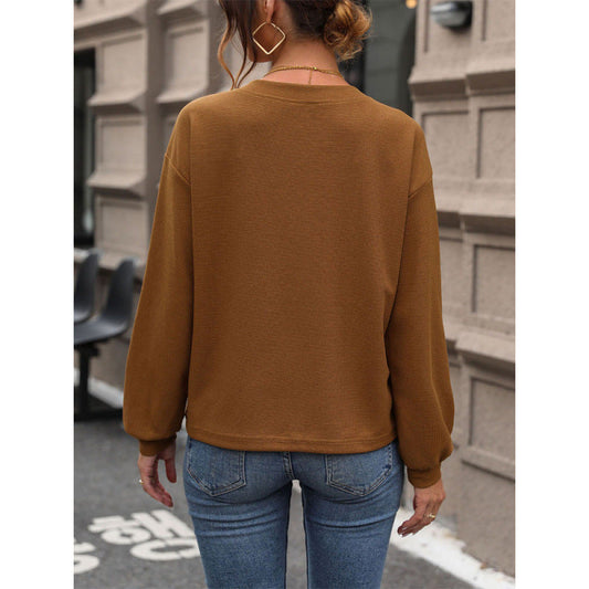 Women's casual V-neck sweater with textured design NOVAE