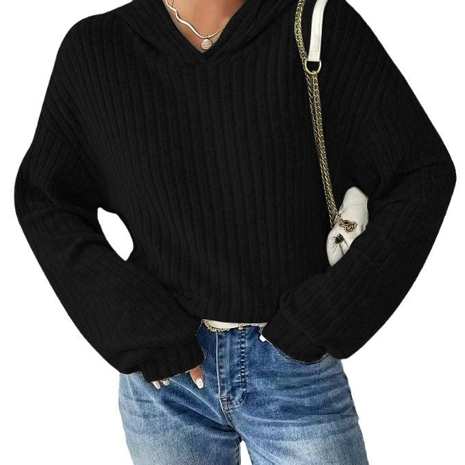 Women's casual hooded sweatshirt with structured rib design and wide sleeves NOVAE