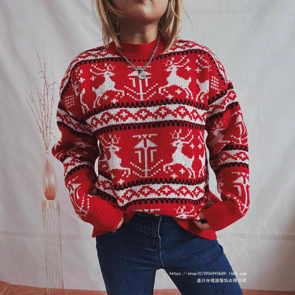 Women's Christmas sweater in a festive Norwegian pattern with a round neckline NOVAE