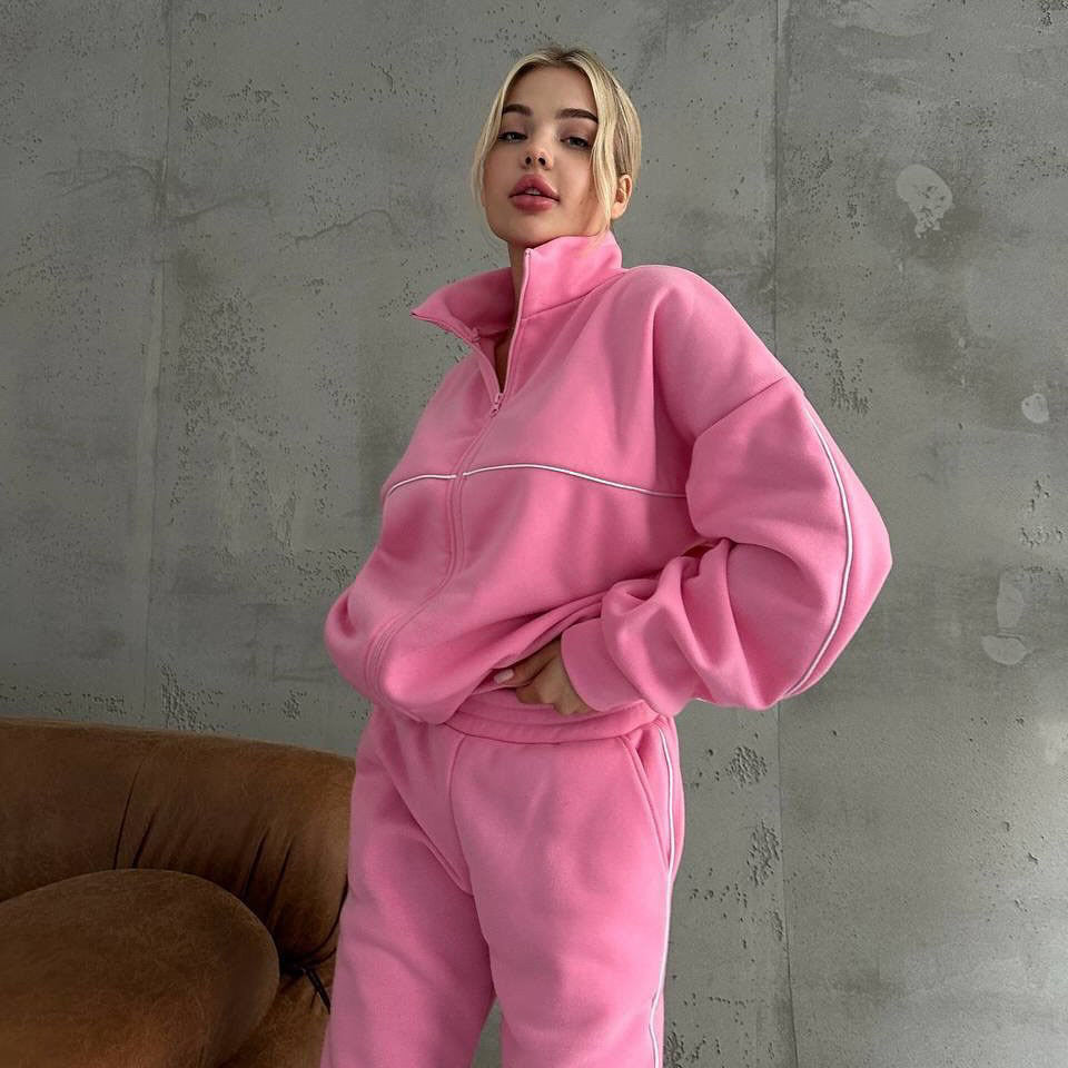 Women's cozy fleece tracksuit with high collar and zipper NOVAE