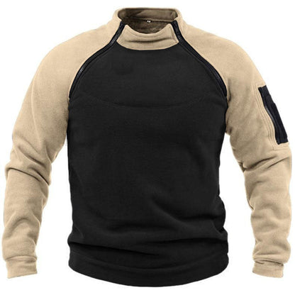 Men's fleece pullover with high collar and functional pockets NOVAE
