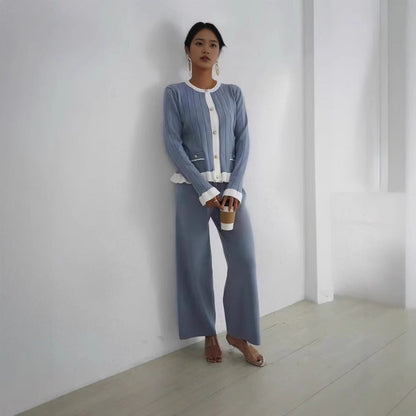 Women's elegant knit suit with fine ribbed details and timeless design NOVAE