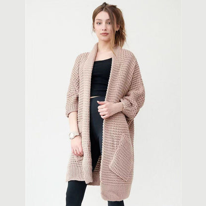 Women's long knitted coat in a fashionable waffle pattern NOVAE