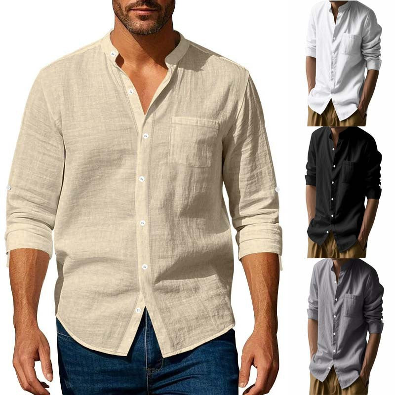 Men's shirt with stand-up collar and chest pocket NOVAE