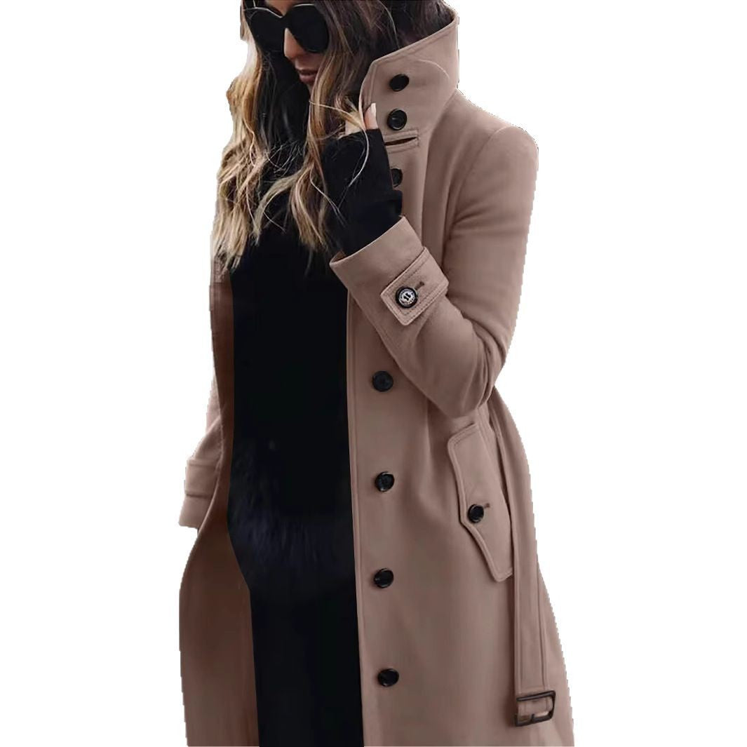 Women's casual elegant coat with high collar and practical pockets NOVAE