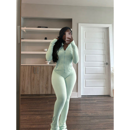 Women's figure-hugging jumpsuit with high collar and full-length zipper NOVAE