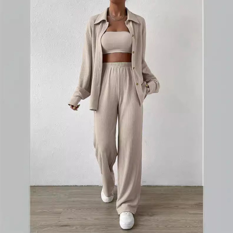 Women's two-piece lounge set with top and wide-leg trousers NOVAE