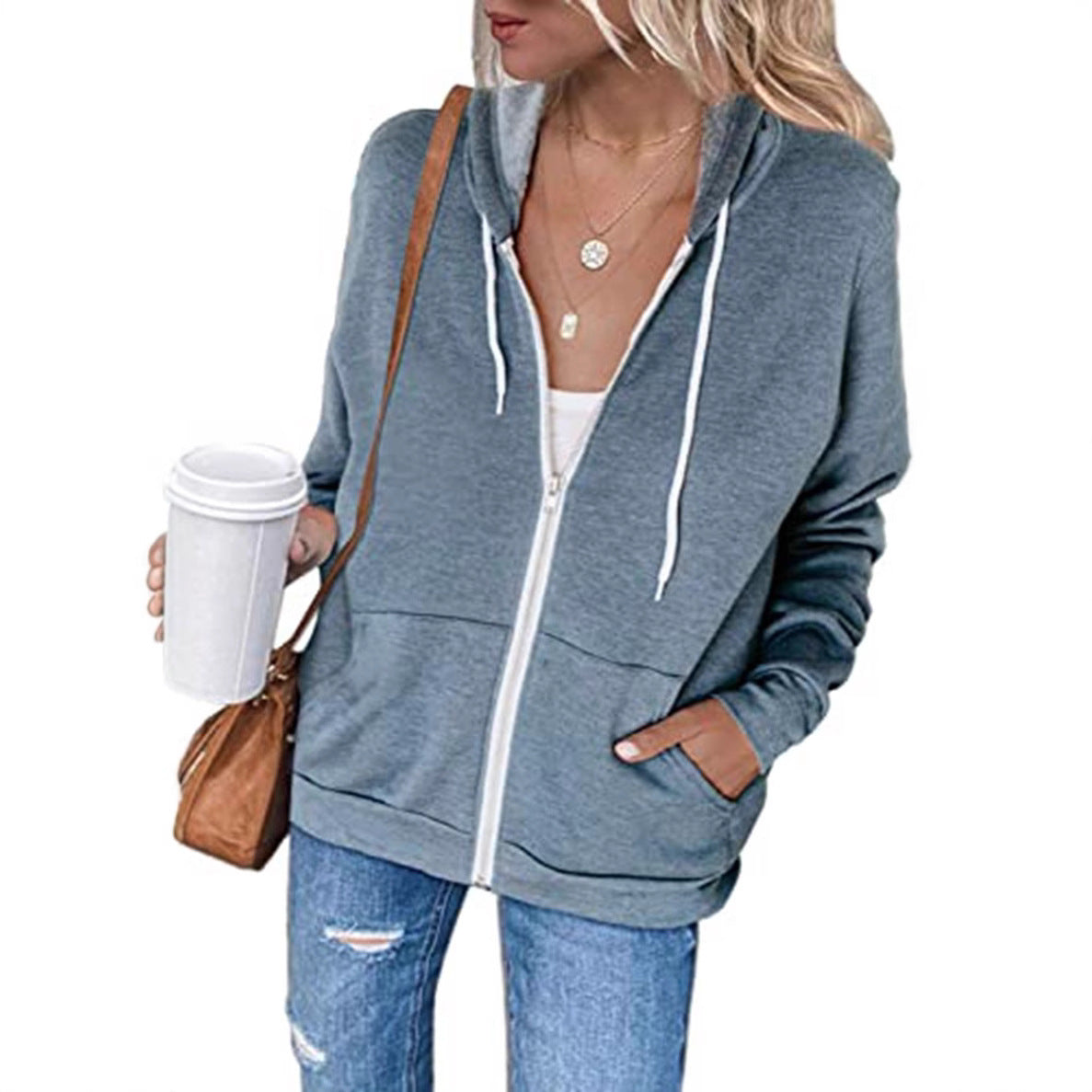 Women's casual hooded jacket with zipper and practical pockets NOVAE