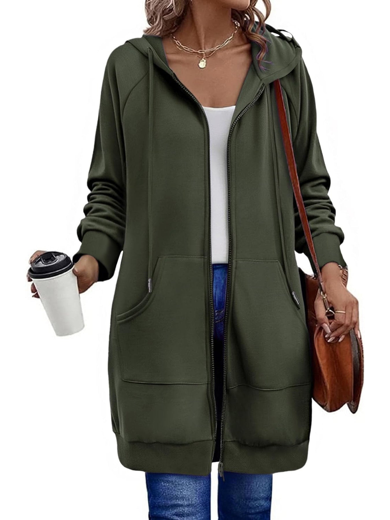 Women's Longer Hooded Coat with Side Pockets and High-Quality Zipper NOVAE