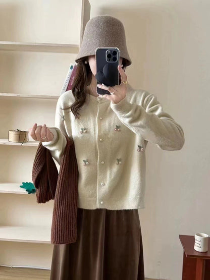 Women's Elegant Cardigan with Floral Appliqués NOVAE