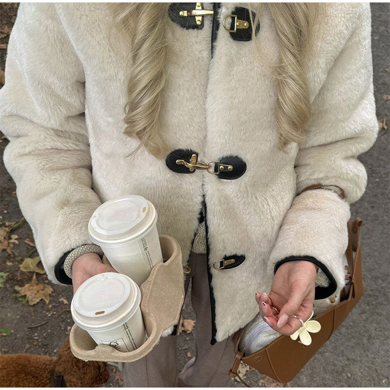 Women's cozy teddy jacket with high-quality leather workmanship NOVAE