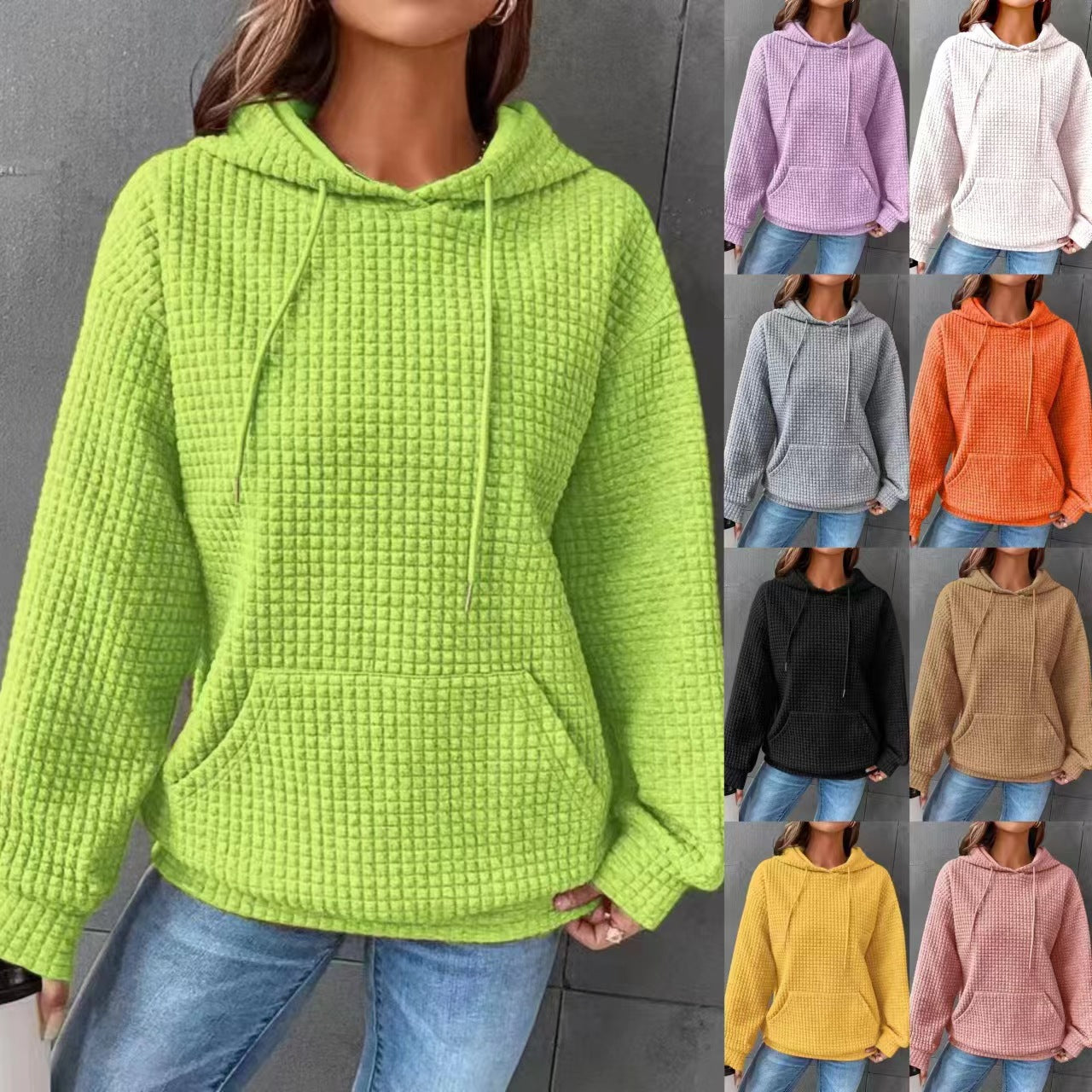 Women's waffle-textured hoodie with a comfortable fit and practical pocket NOVAE