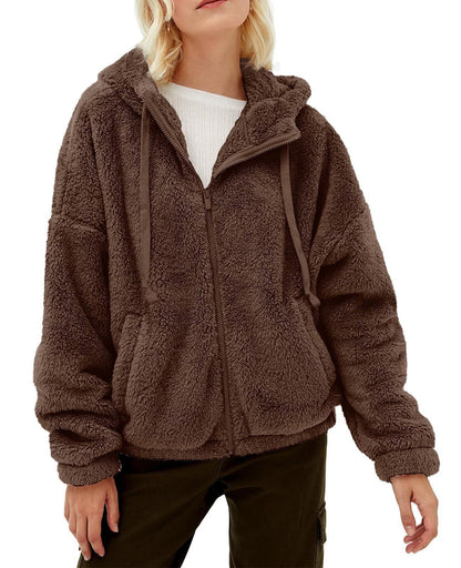Women's Cozy Fleece Jacket with High Collar and Zipper NOVAE