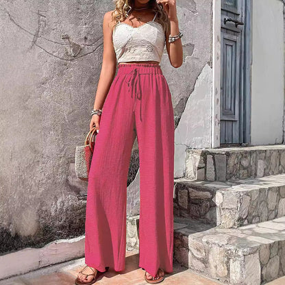 Women's wide-leg summer trousers with elasticated waistband NOVAE