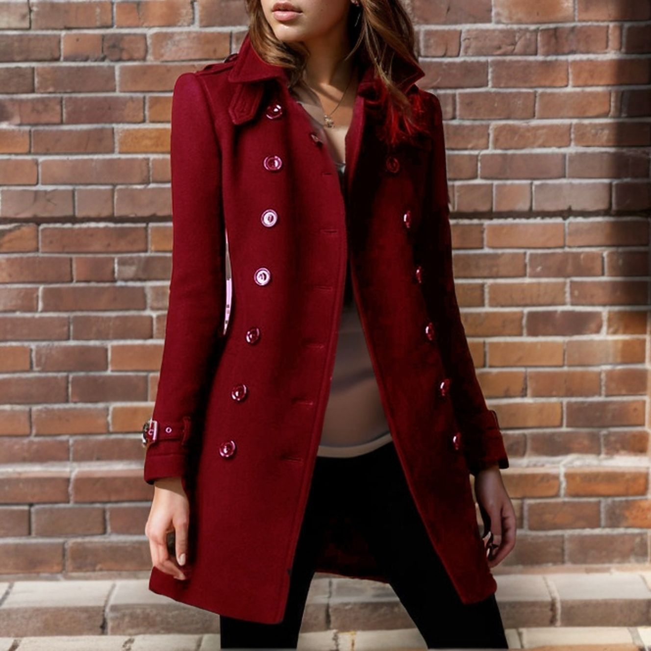 Women's elegant trench coat with double-breasted button closure and weighted collar NOVAE