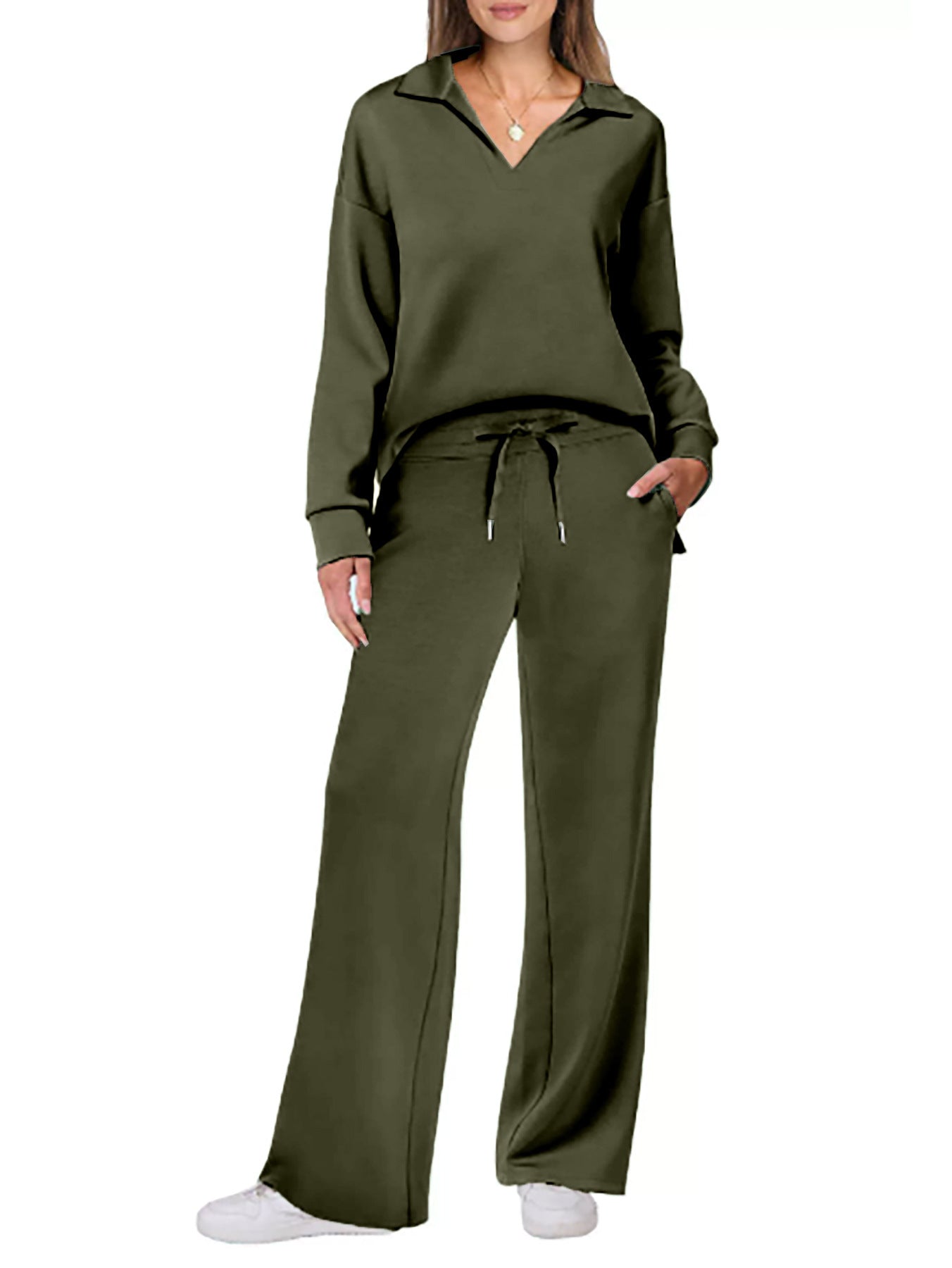 Women's Casual Lounge Set with Wide Leg and V-Neck NOVAE