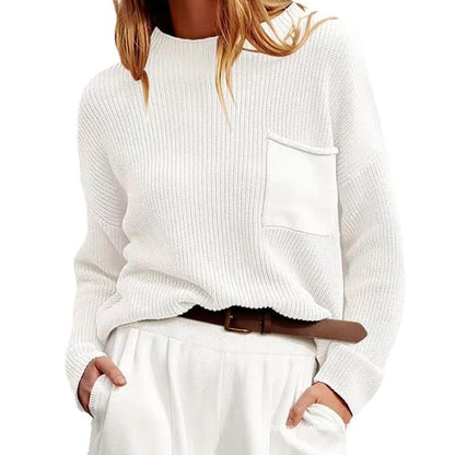 Women's knit sweater with high collar and chest pocket NOVAE