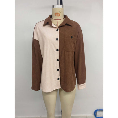 Women's corduroy shirt with a fashionable color block design and sporty character NOVAE